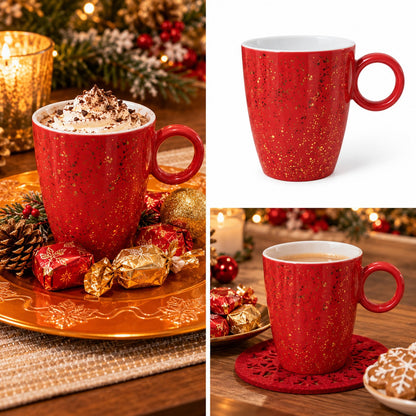 Red & Gold Speckled Ceramic Christmas Mug – Festive Hot Drink Cup