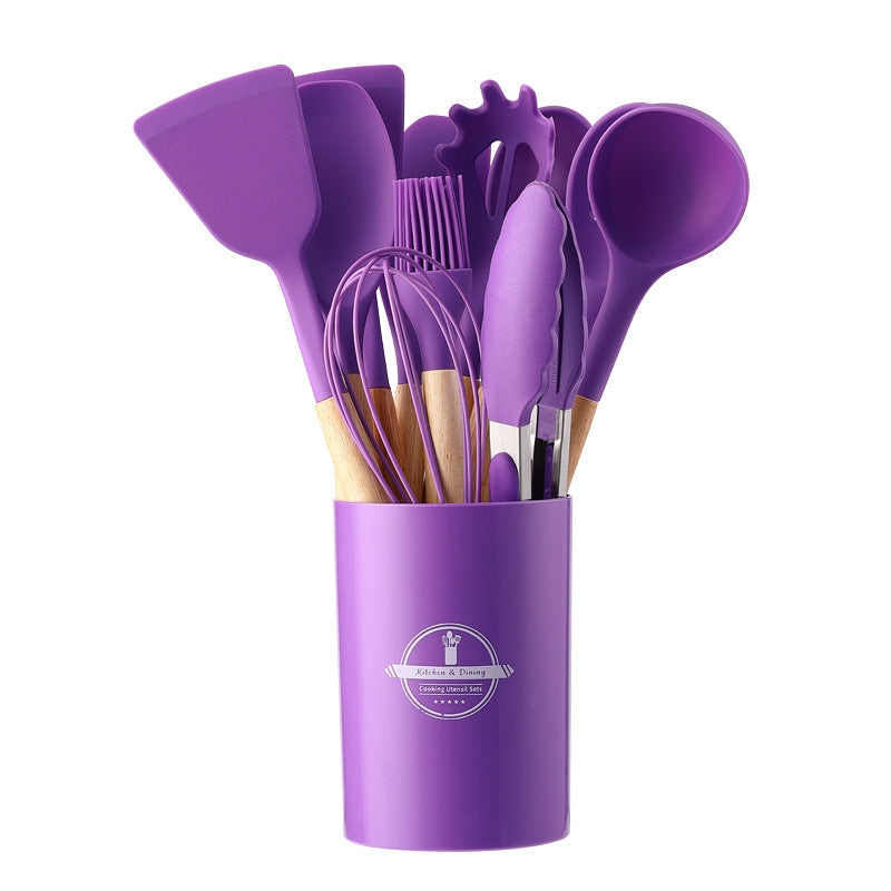 12-Pcs Silicone Cooking Utensils with Wooden Handle Set