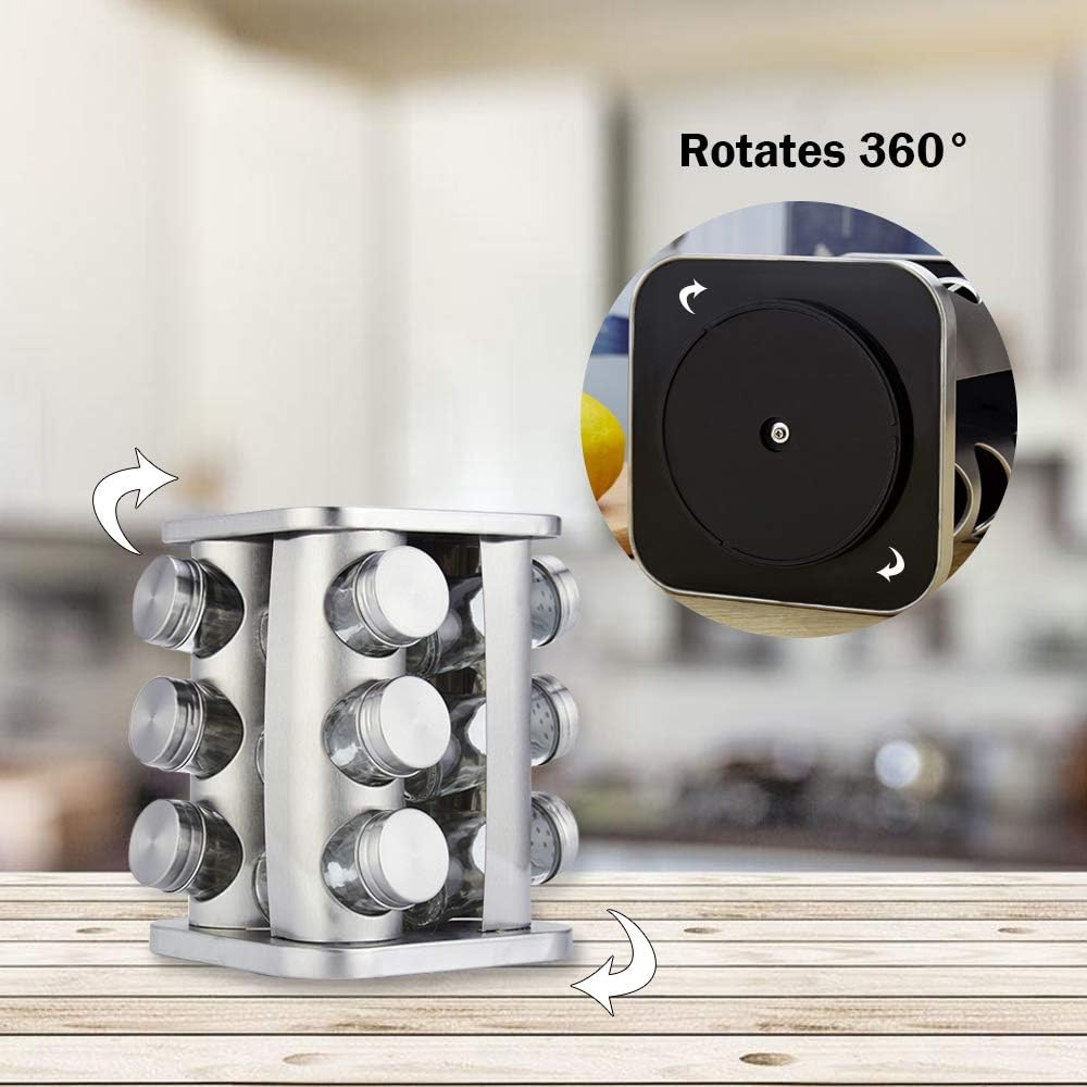 12-JARS 100ML Stainless Steel Rotating Seasoning Spice Jar Set