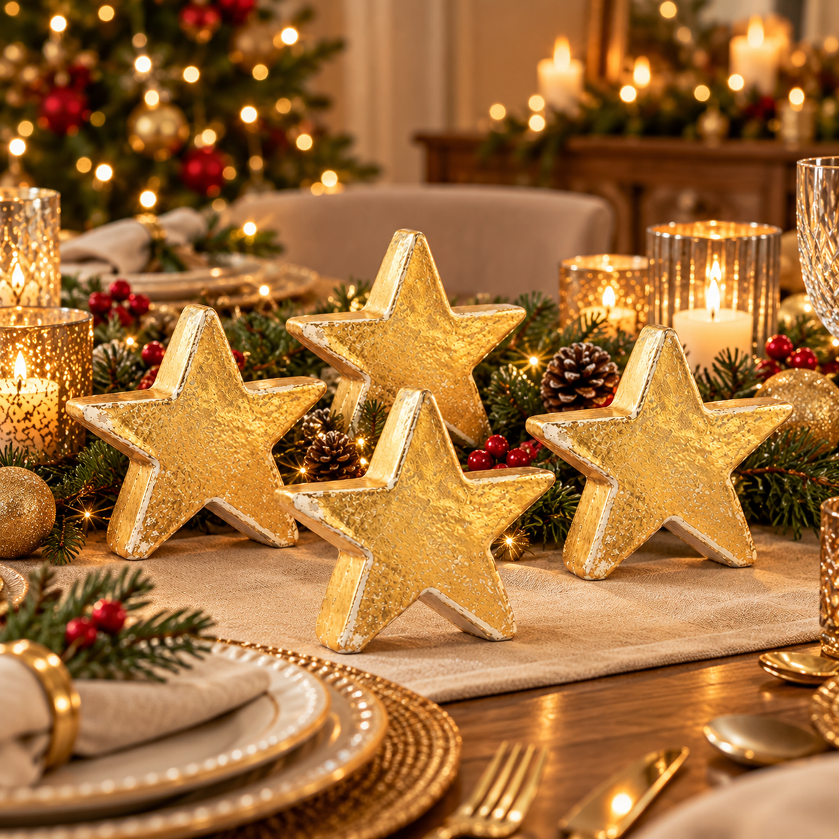 Pure Gold Ceramic Star Christmas Decoration