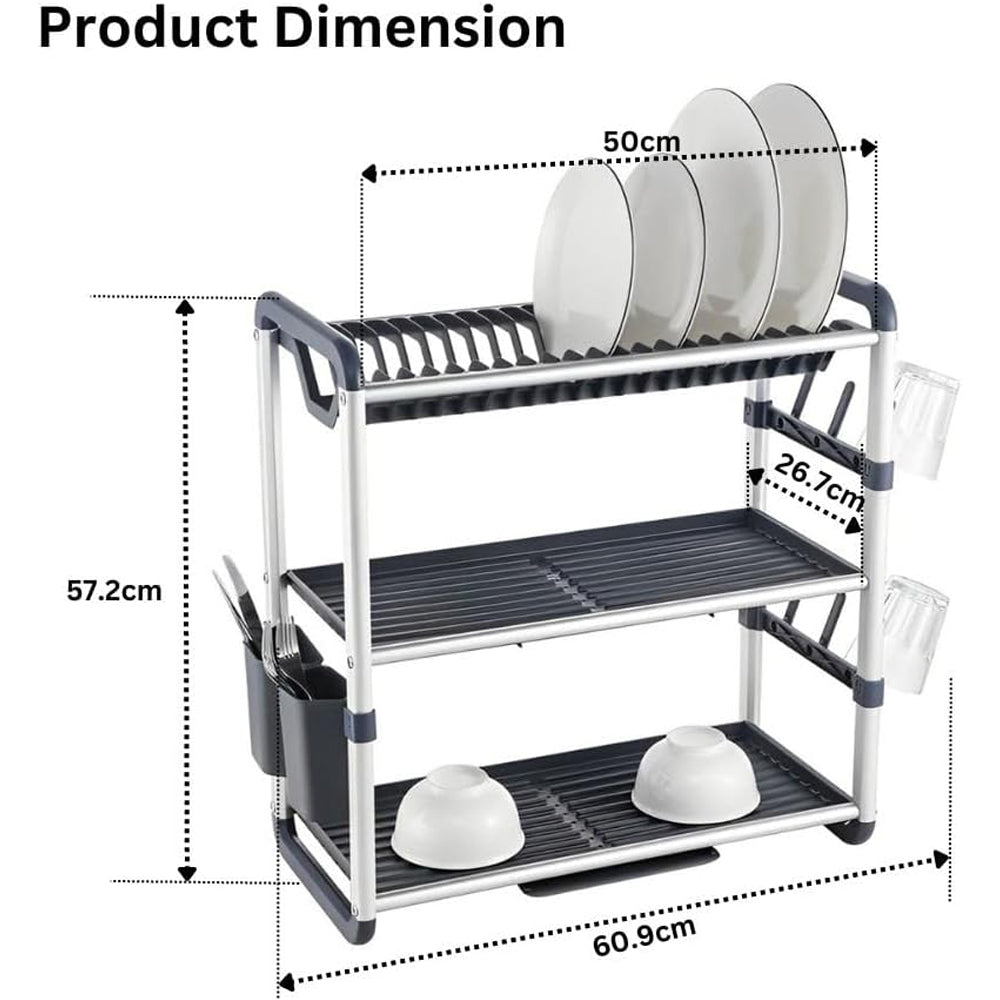 Binca Aluminum 3-Tier Dish Drying Rack 61-cm ( Silver )