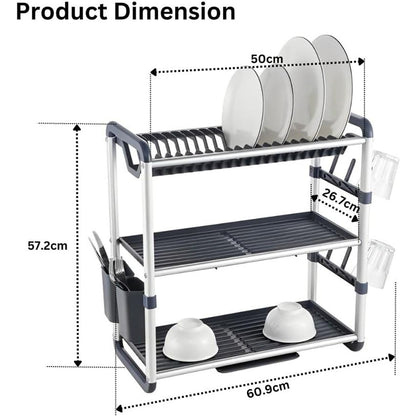 Binca Aluminum 3-Tier Dish Drying Rack 61-cm ( Silver )