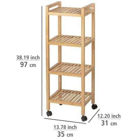 Wenko Norway Wooden Bathroom & Kitchen Trolley – 4-Tier Walnut Wood Storage Rack