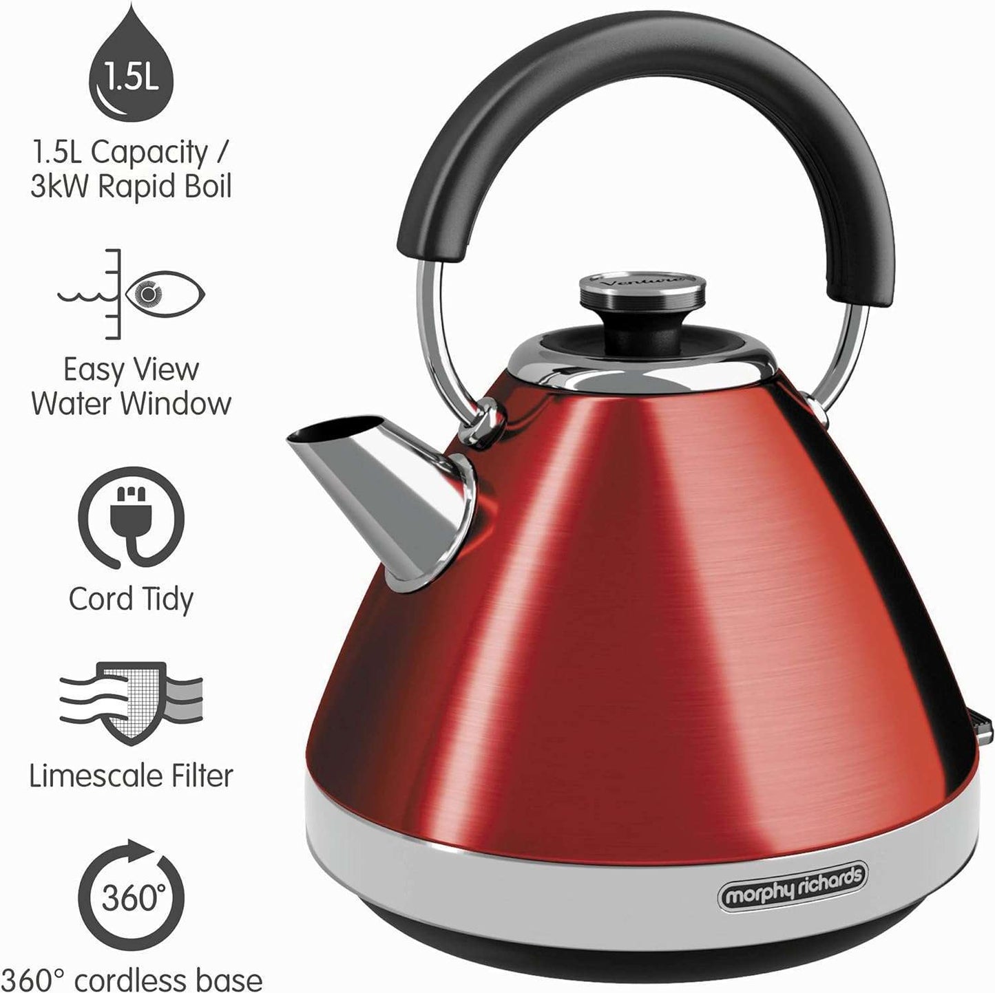 Venture Pyramid Kettle – Brushed Stainless -1.5L by Morphy Richards