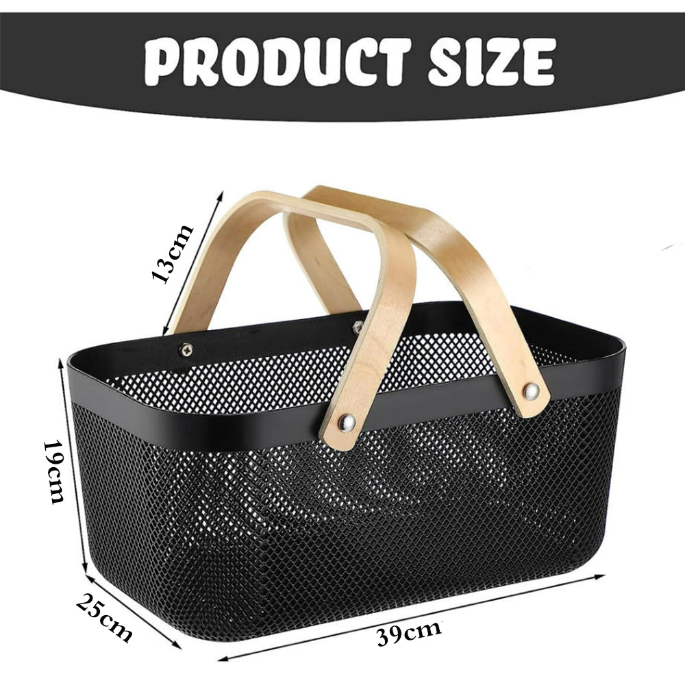 Plastic Mesh Basket Storage with Wooden Handle
