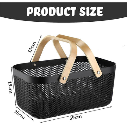 Plastic Mesh Basket Storage with Wooden Handle