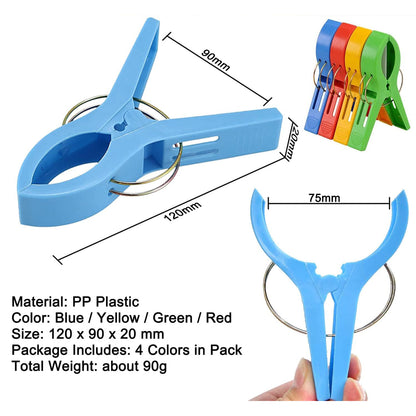 4-Pcs Jumbo Beach Chair Towel Clips Clamps