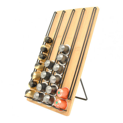 40-Pcs Bamboo and Metal Espresso Capsule Holder