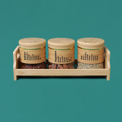 Bamboo Spice Rack Set with 3 Glass Jars Plastic Lid – 400 #CB-TWJ37