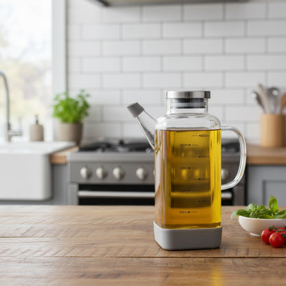 High Borosilicate Glass Oil Bottle Stainless Steel Cap with non-slip silicone base