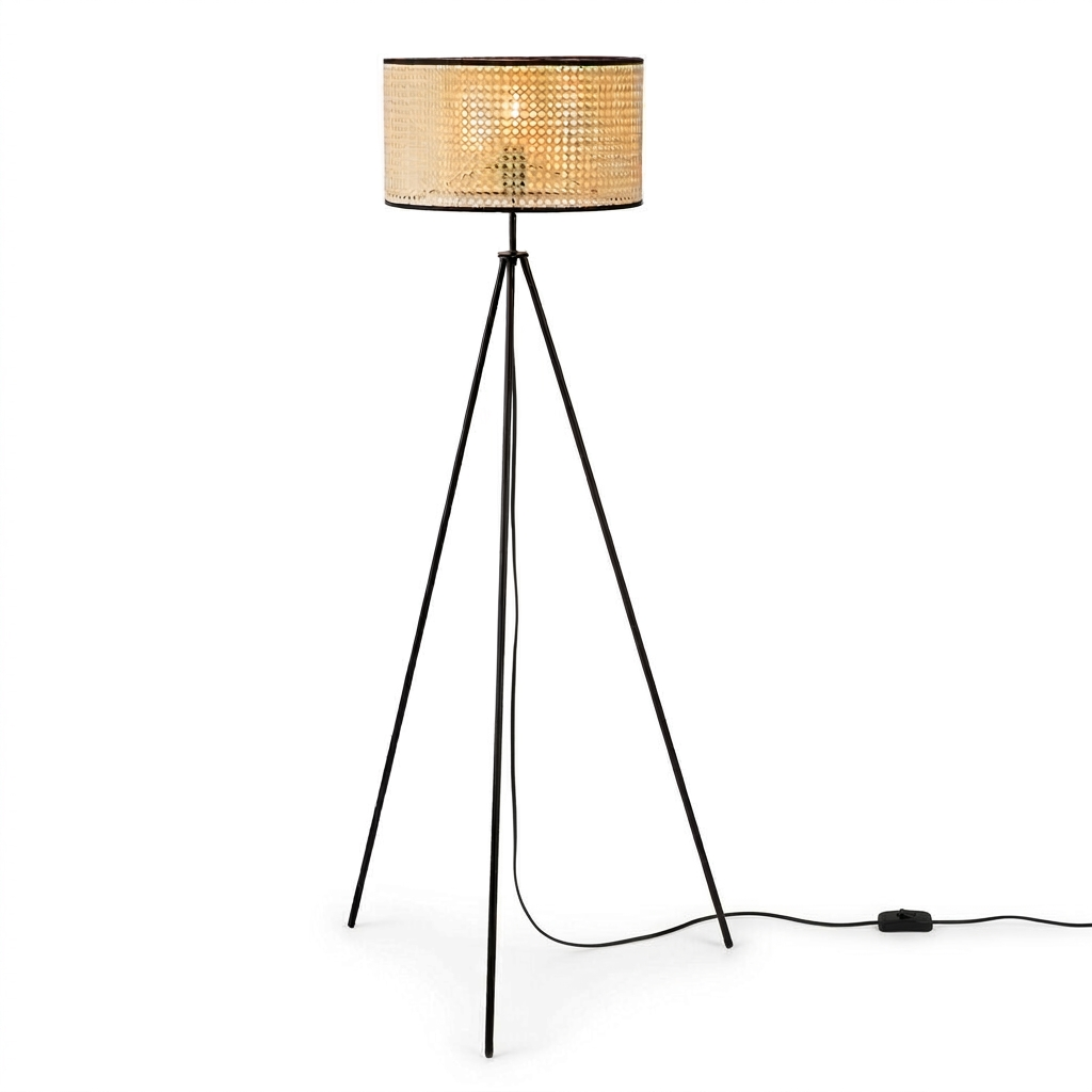 Nino Germany Lu Vintage Rattan Weave Tripod Floor Lamp