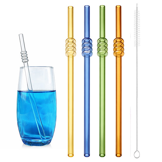 Tomatoes-on-Sticks Glass Straws Set – 4 Pcs + Cleaning Brush