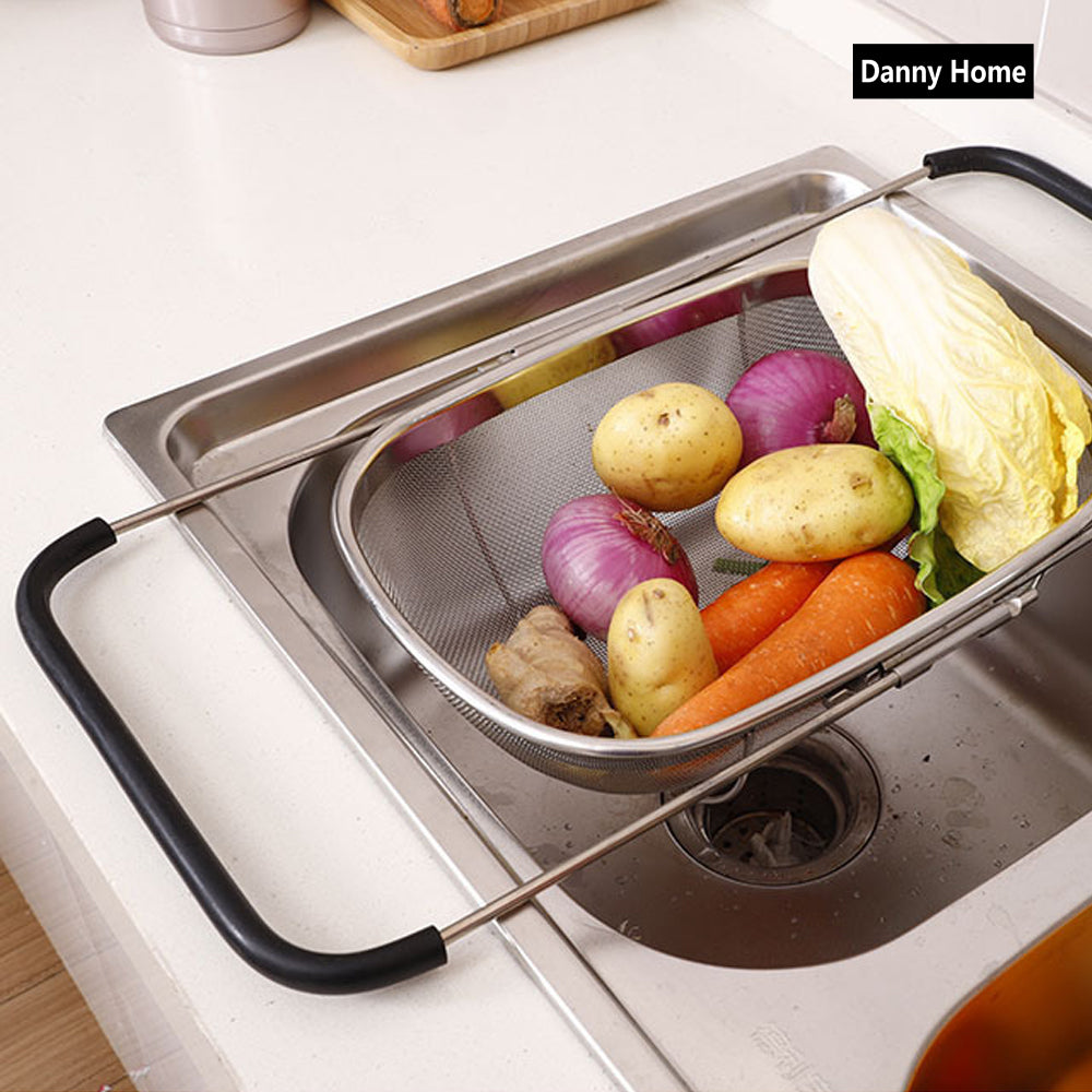 Danny Home Stainless Steel Colander Expandable Strainer Fine Mesh Basket 34cm
