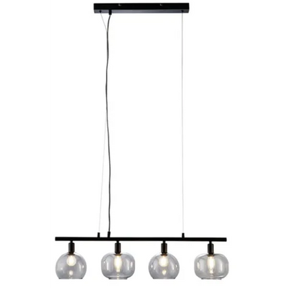 Nino Germany Ella 4-Light Pendant Lamp – Black Metal Hanging Light with Globe Glass Shades