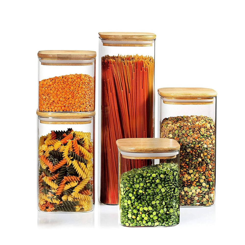 5-Pieces Plexi Storage Container With Bamboo Lid