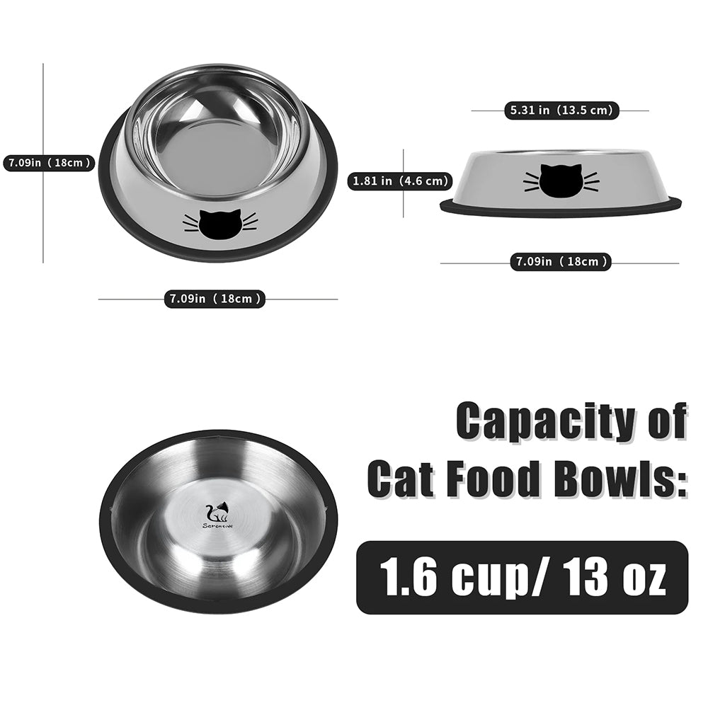 18cm Non-Slip Stainless Steel Cat Bowls