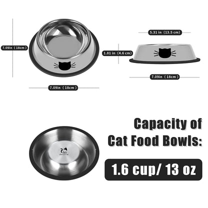 18cm Non-Slip Stainless Steel Cat Bowls