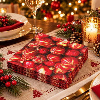 Red & Gold Christmas Bauble Paper Napkins – Pack of 20