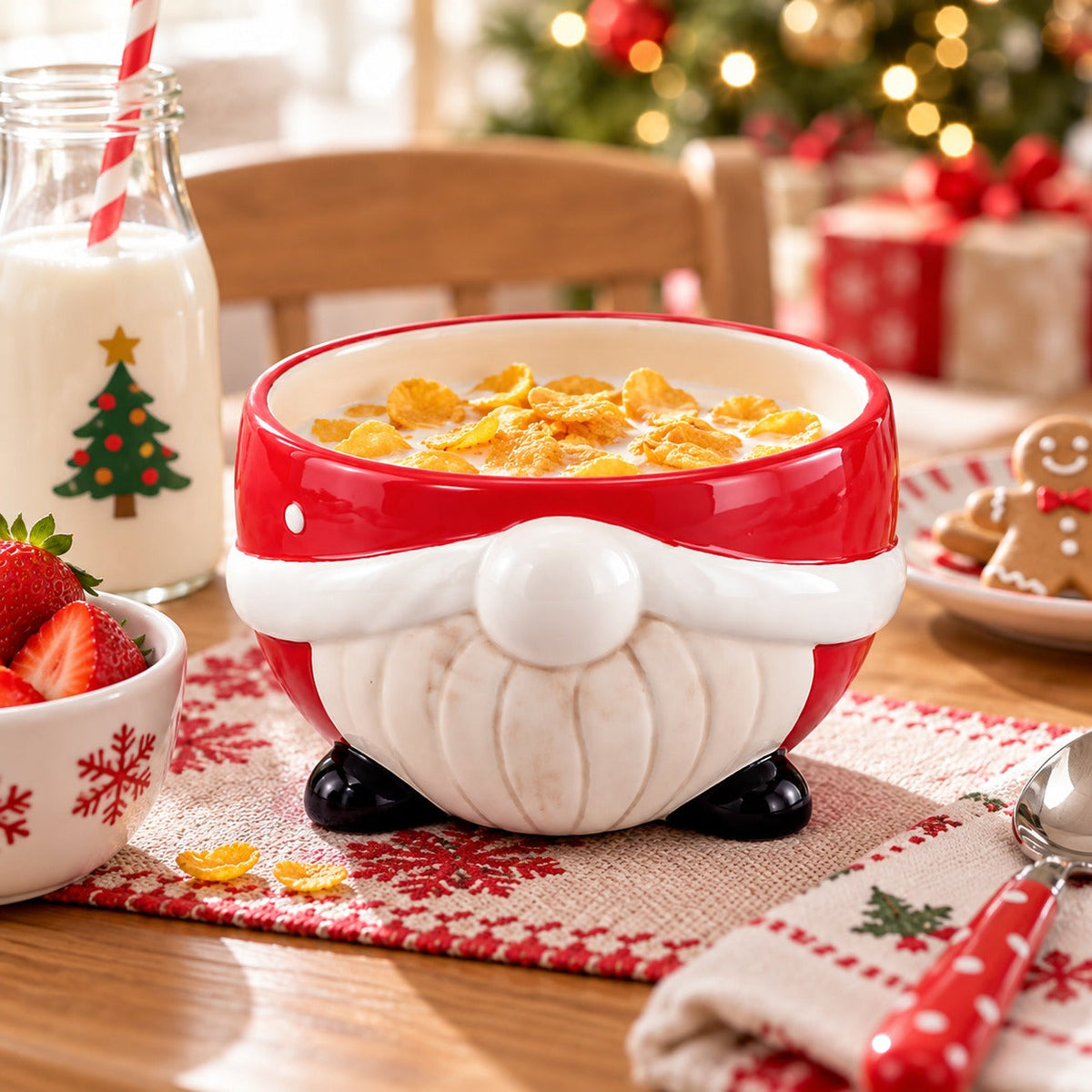 Alpine Lodge Santa Claus Ceramic Christmas Bowl – Red & White, 12 cm