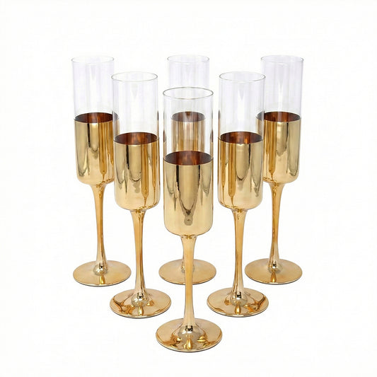 6-Pcs Elegant & Smooth Beverages Champagne Flute Glass – Gold 180ml #2235