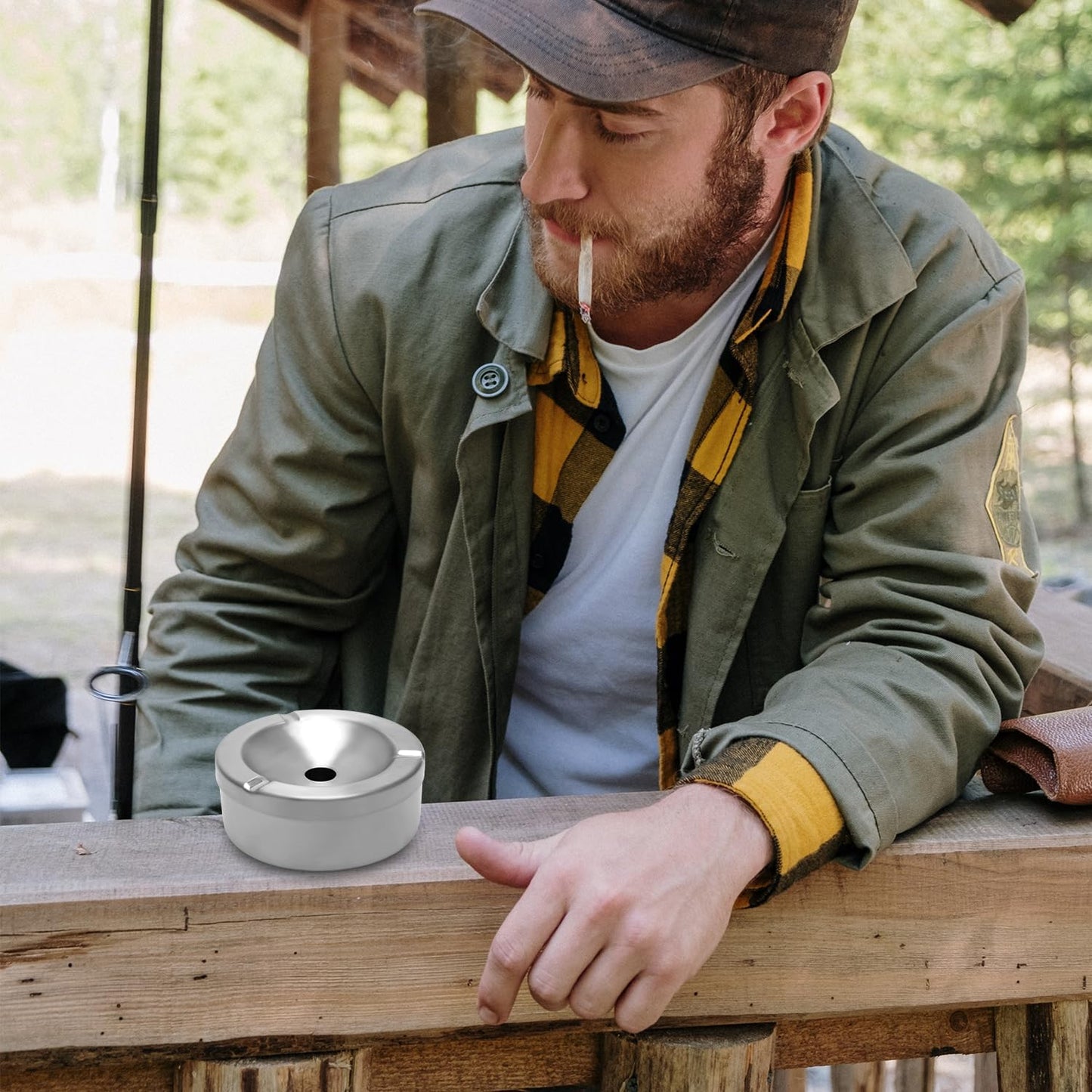 Thick Stainless Steel Cigarette Ashtray With Lid Black – 9 cm OZ-9B