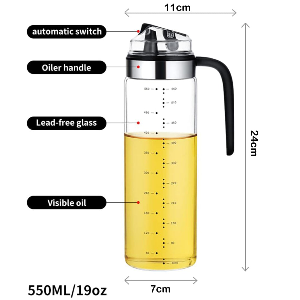Automatic Cap Glass Olive Oil Dispenser Bottle 550-ml