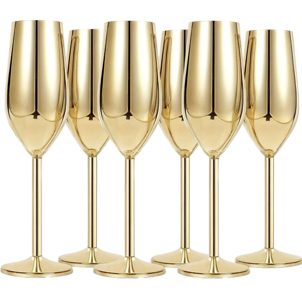 6-Pcs Elegant & Smooth Beverages Champagne Flute Glass – Gold 190ml #3769