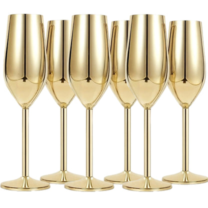6-Pcs Elegant & Smooth Beverages Champagne Flute Glass – Gold 190ml #3769