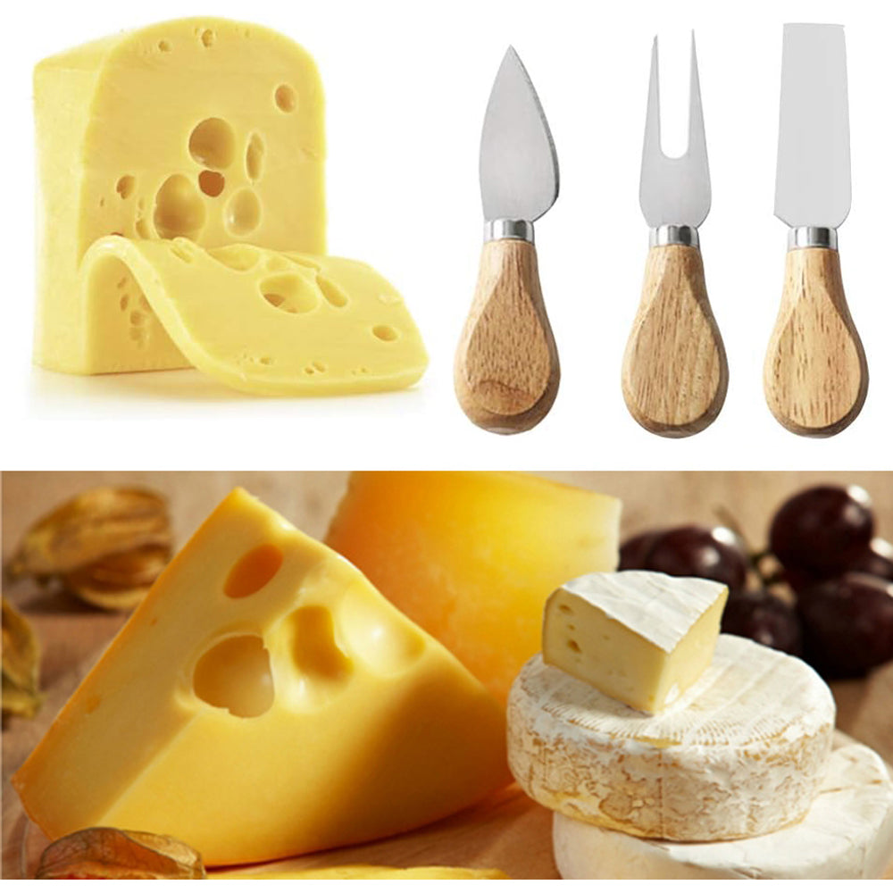 3-Pieces Wood Handle Cheese Knives Set