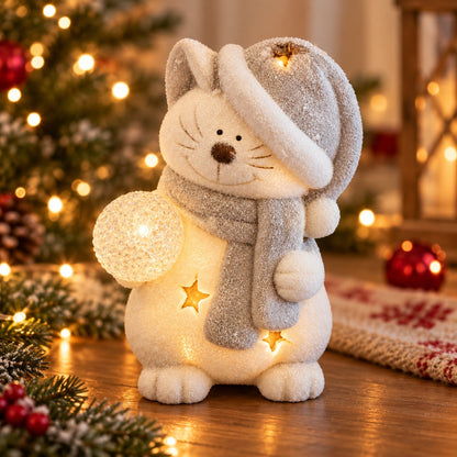 Noël Indoor LED Cat Christmas Decoration – Colour-Changing Light – 24 cm