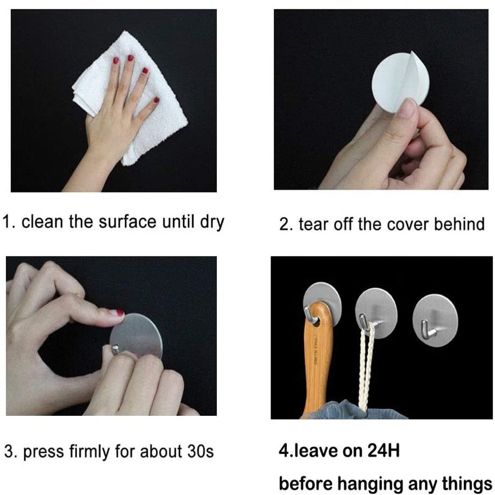 2-Pieces Heavy Duty No Drill Stainless Steel Self Adhesive Hooks 1004-2/5