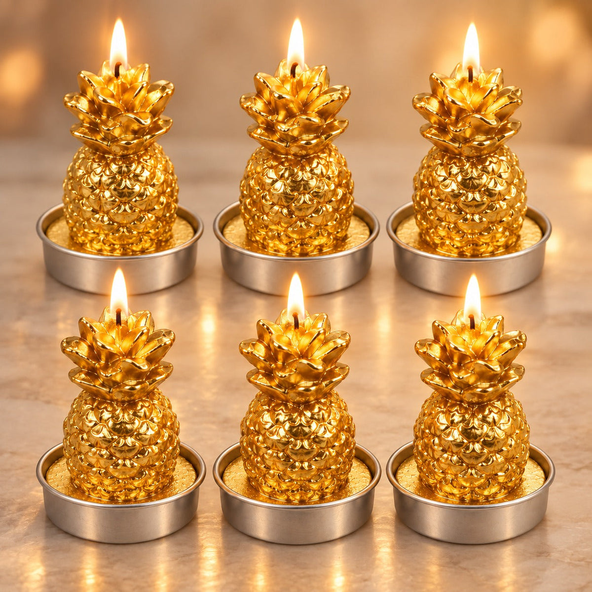 Gold Pineapple Christmas Candles – Set of 6