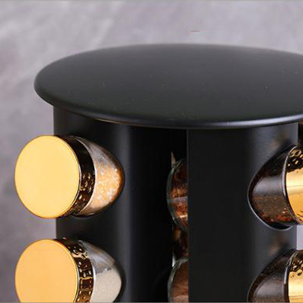 12-Jars Stainless Steel Black Rotating Spice Rack