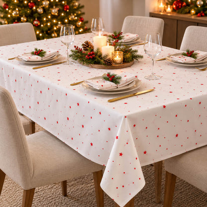 Cucina & Tavola Christmas Tablecloth White with Red Stars – 140 × 220 cm