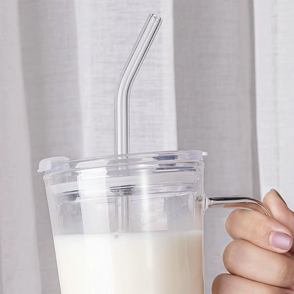 Reusable Transparent Glass Straws – Shatter Resistant (6 Pcs with Cleaning Brush)