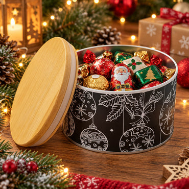 Cucina & Tavola Round Christmas Storage Tin with Bamboo Lid