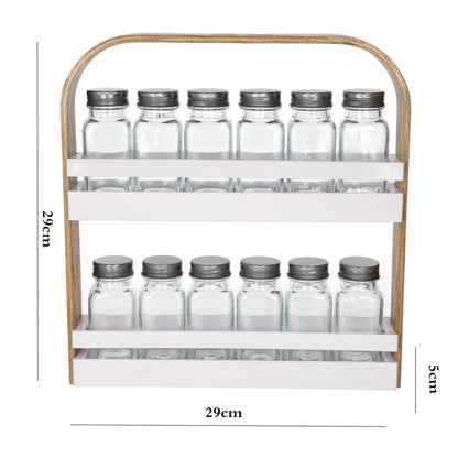 Danny Home 12-Spice Jars With Rack Holder Wooden Handle