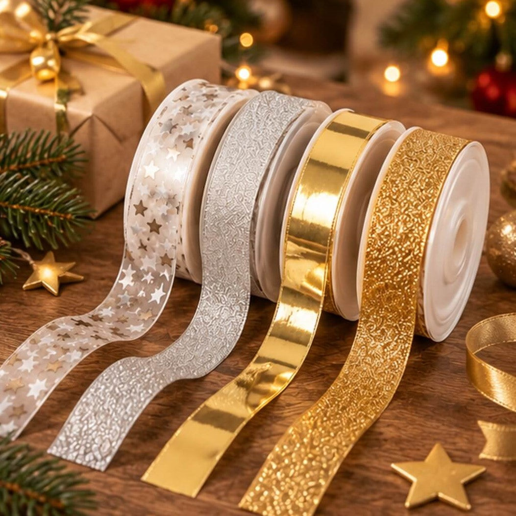 Noël Christmas Decorative Ribbon Set – 4 Designs, 7 m Each
