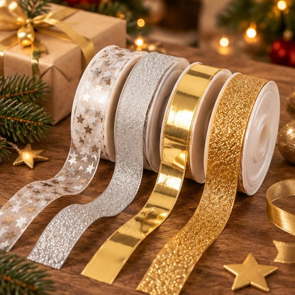 Noël Christmas Decorative Ribbon Set – 4 Designs, 7 m Each
