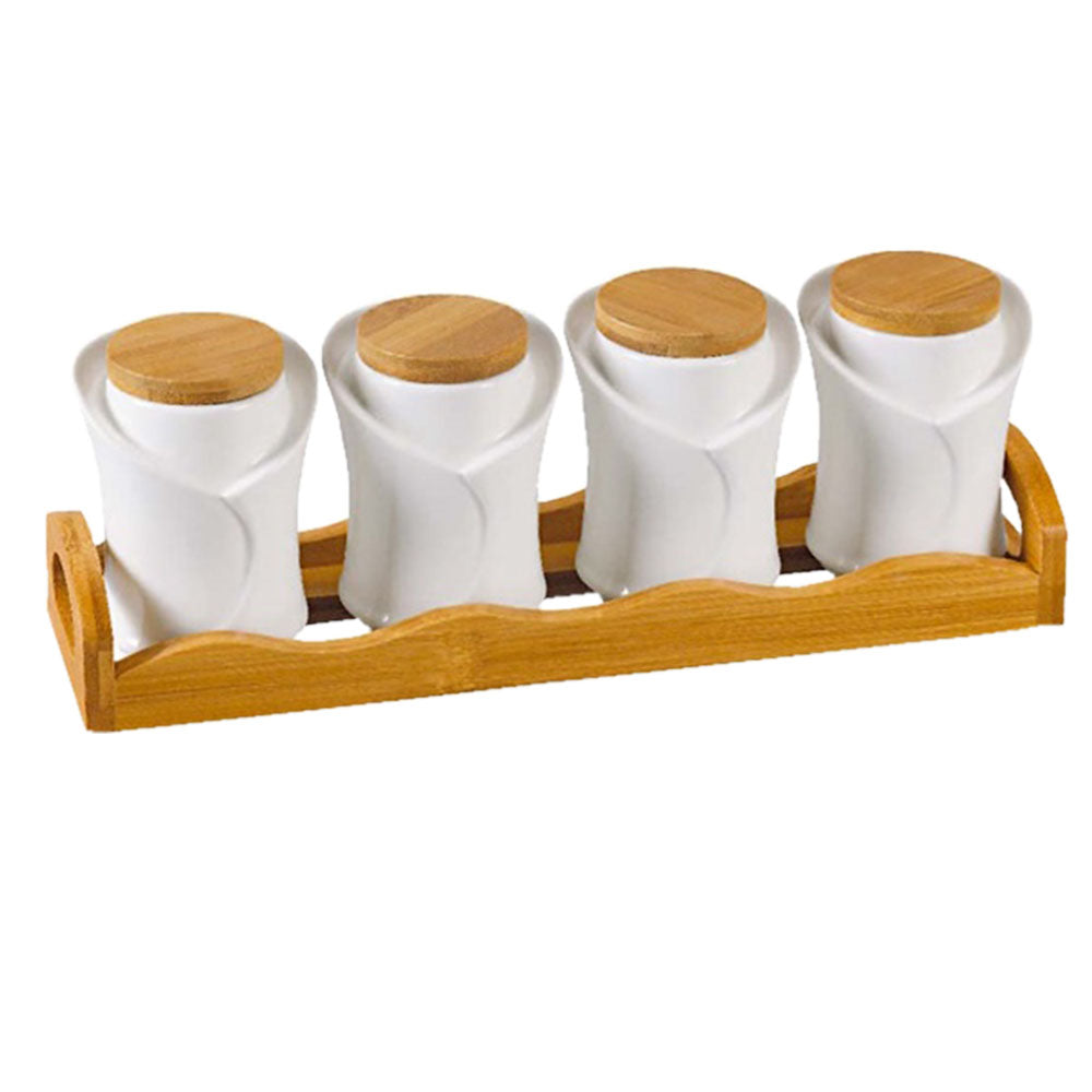 Set Of 4 Canister With Bamboo Base