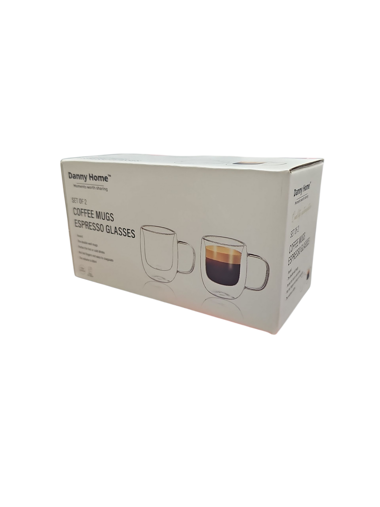 80ml  2-Pcs Danny Home Double Walled Espresso Glasses With Handle Set