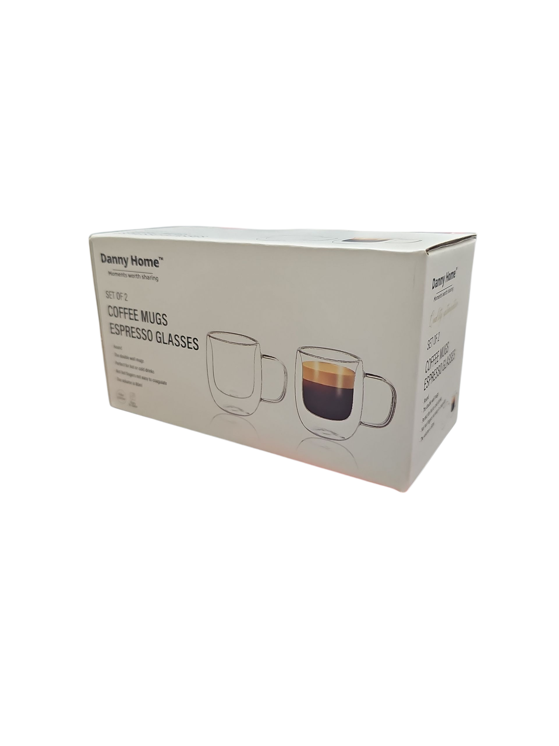 80ml  2-Pcs Danny Home Double Walled Espresso Glasses With Handle Set