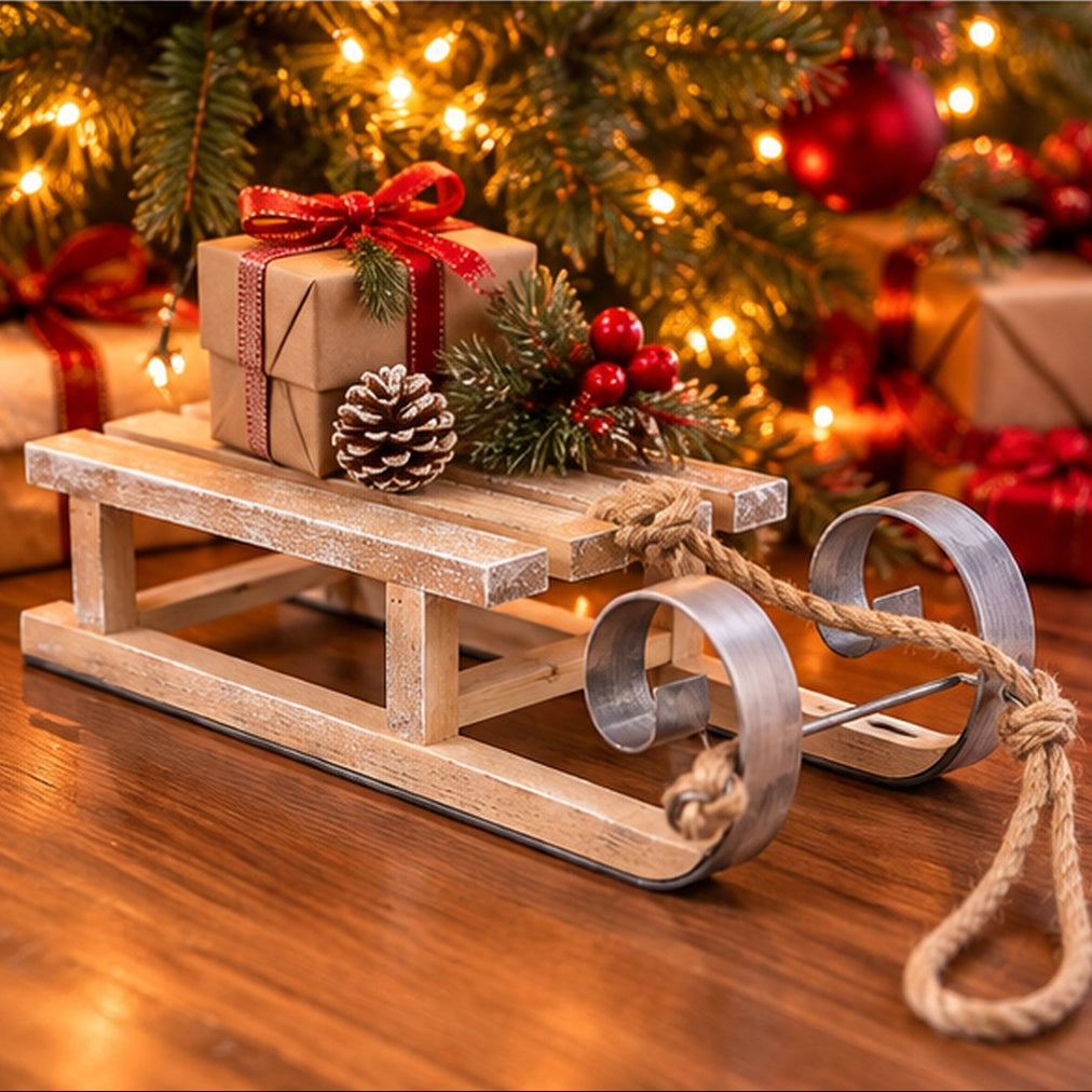 Alpine Lodge Decorative Wooden Christmas Sled – Fir Wood