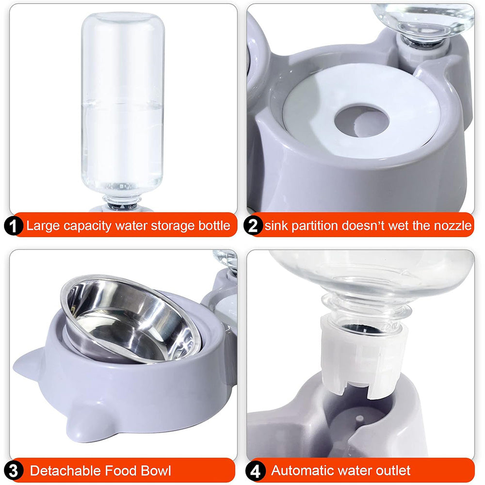 Double Pet Bowls with Automatic Water Dispenser