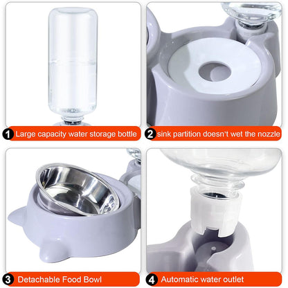 Double Pet Bowls with Automatic Water Dispenser