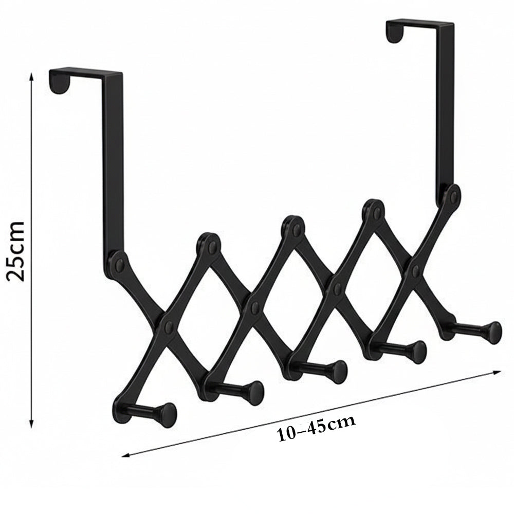 Over The Door Stainless Steel Telescopic Folding 5-Hooks Organizer Rack