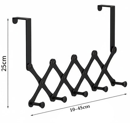 Over The Door Stainless Steel Telescopic Folding 5-Hooks Organizer Rack
