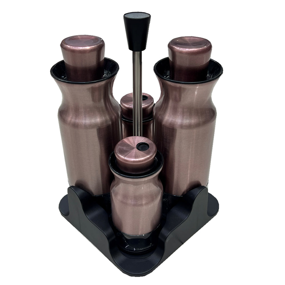 4-Pieces Stainless Steel Salt and Pepper Shakers+Oil and Vinegar Cruets