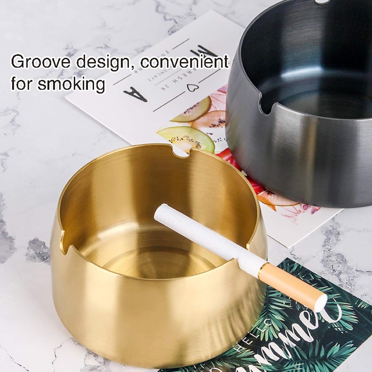 Round Stainless Steel Cigarette Ashtray Gold – 9 cm PG-9J