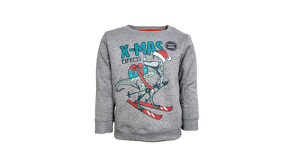 Christmas Sweater – Grey- Dinosaur